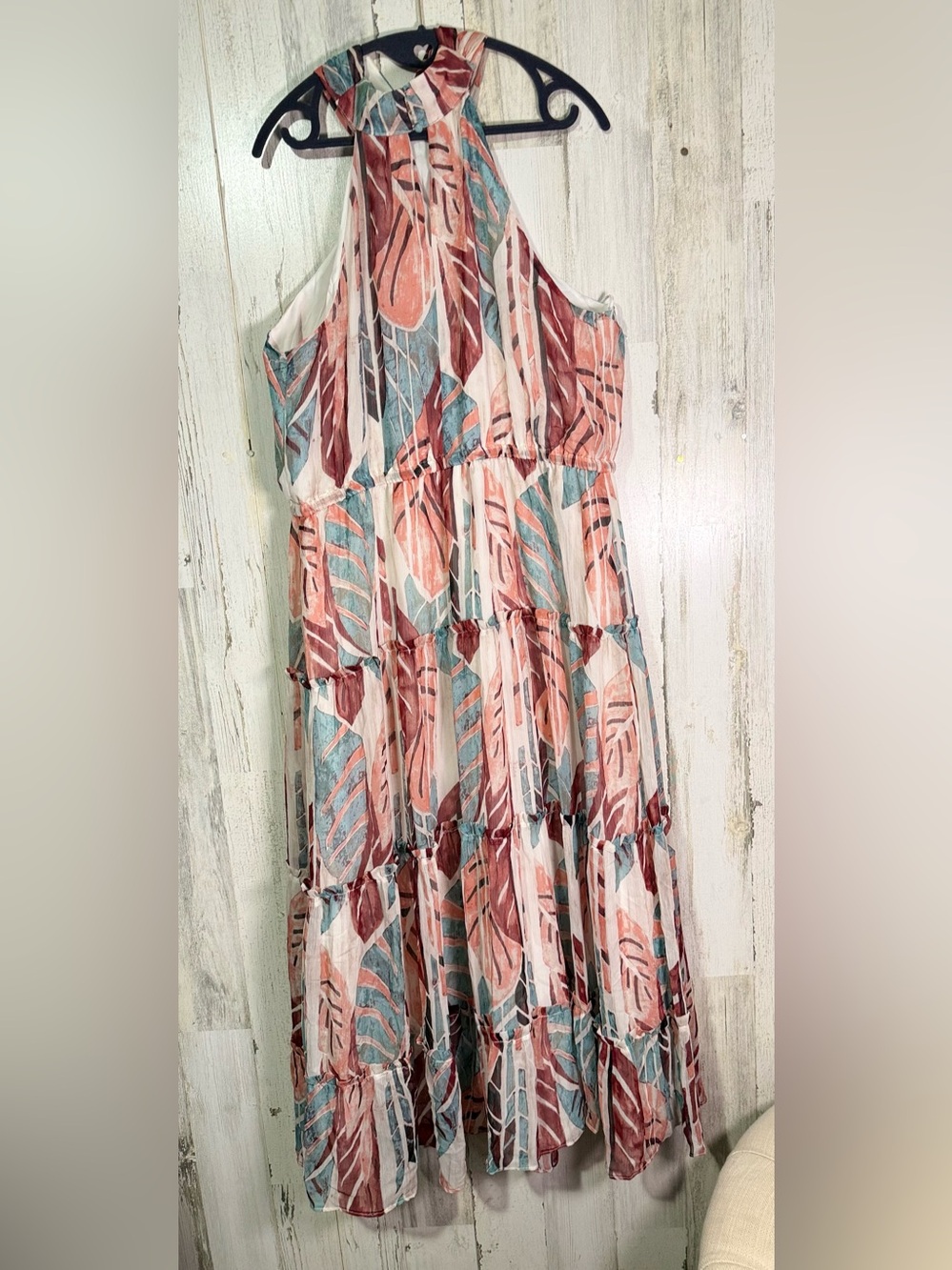 INC Tropical Palm Print Crisscross Halter Tiered Maxi Dress XL Extra Large - Picture 7 of 11
